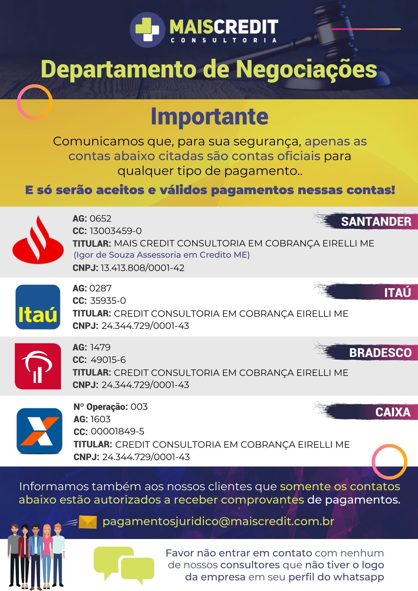 contas oficiais Departamento de Negociações